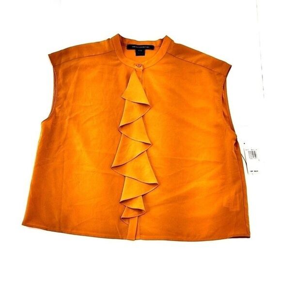 Classic Crepe Light Polly Blouse Top by French Connection - Golden Oak Size 8 - Picture 7 of 7